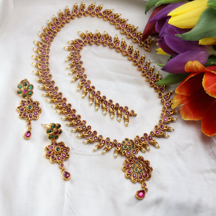 Antique ruby long necklace and earrings 15685