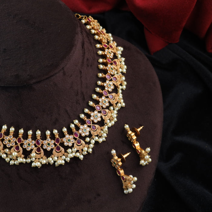 Antique ruby choker with earrings 14591