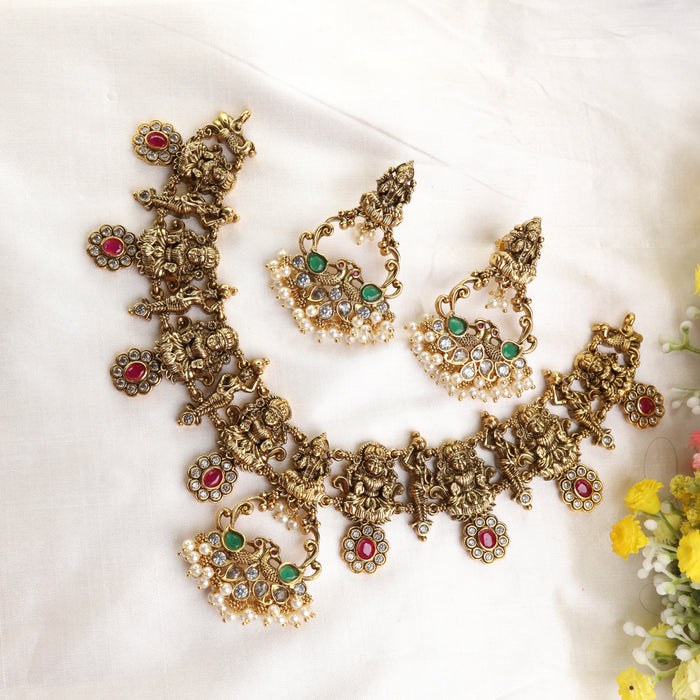 Antique short necklace and earrings15622
