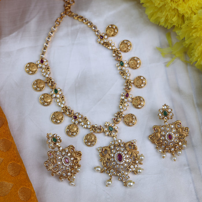 Antique short necklace and earrings 14414