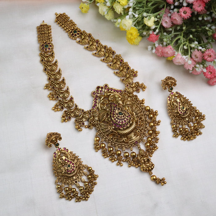 Antique gold short necklace with earrings 14469