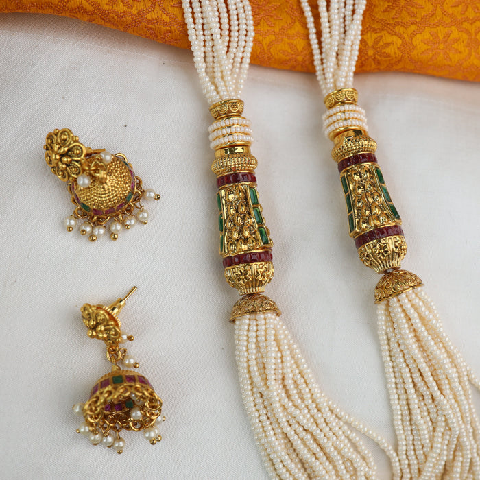 Antique pearl chain and earrings 16725