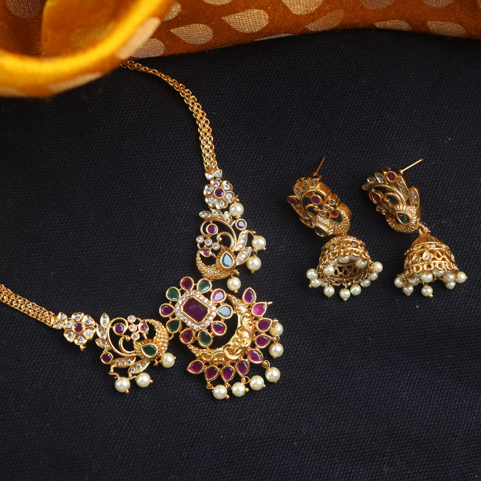 Antique short necklace and earrings 14489