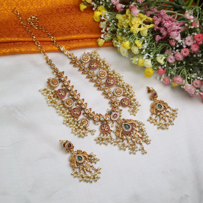 Antique short necklace and earring14466