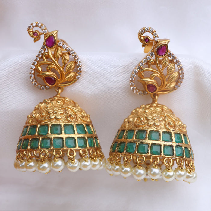 Antique green stone jumka earrings  23026