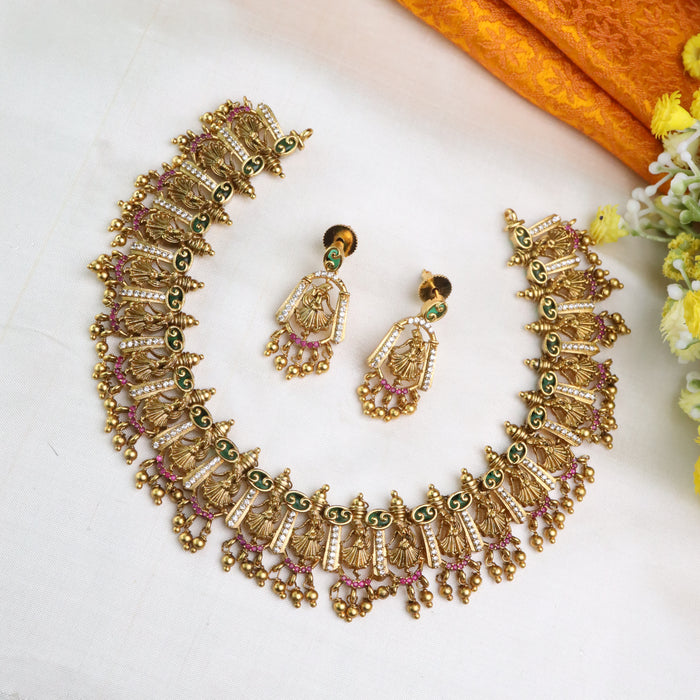 Antique short short necklace and earring 14472