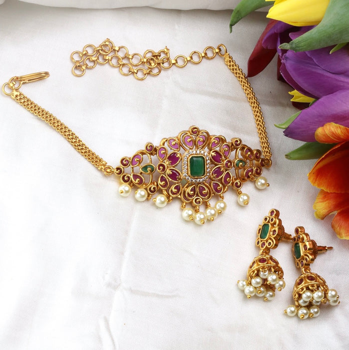 Antique short necklace and earrings 15692