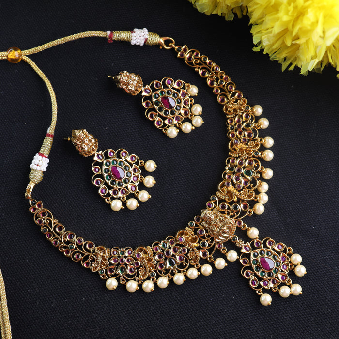 Antique short necklace and earrings 15696