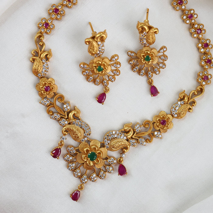 Antique short necklace and earrings 15558
