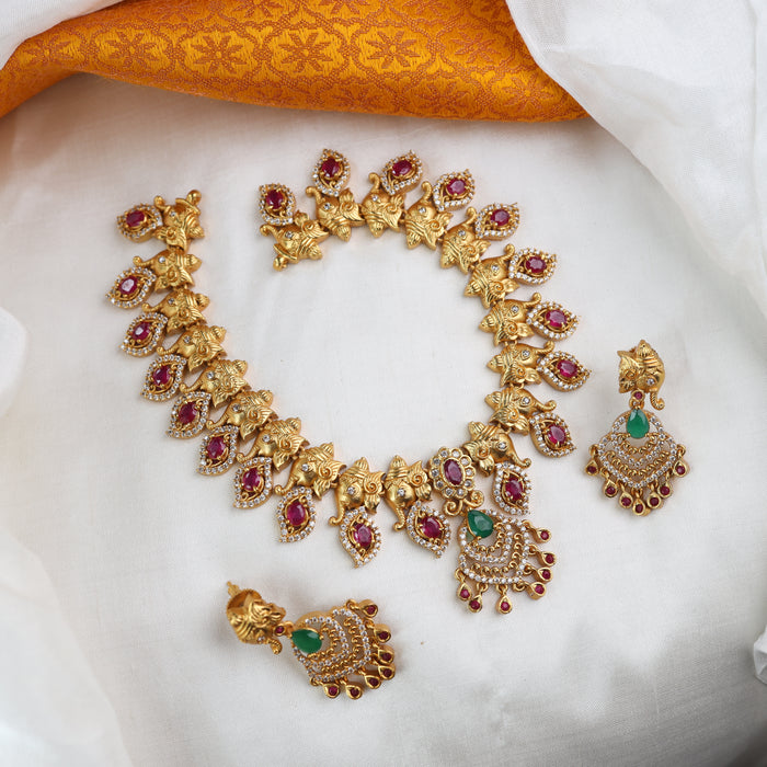 Antique short necklace and earrings 15536
